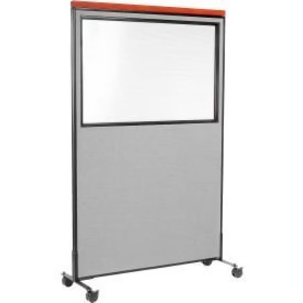 Interion    Mobile Deluxe Office Partition Panel with Partial Window, 48-1/4